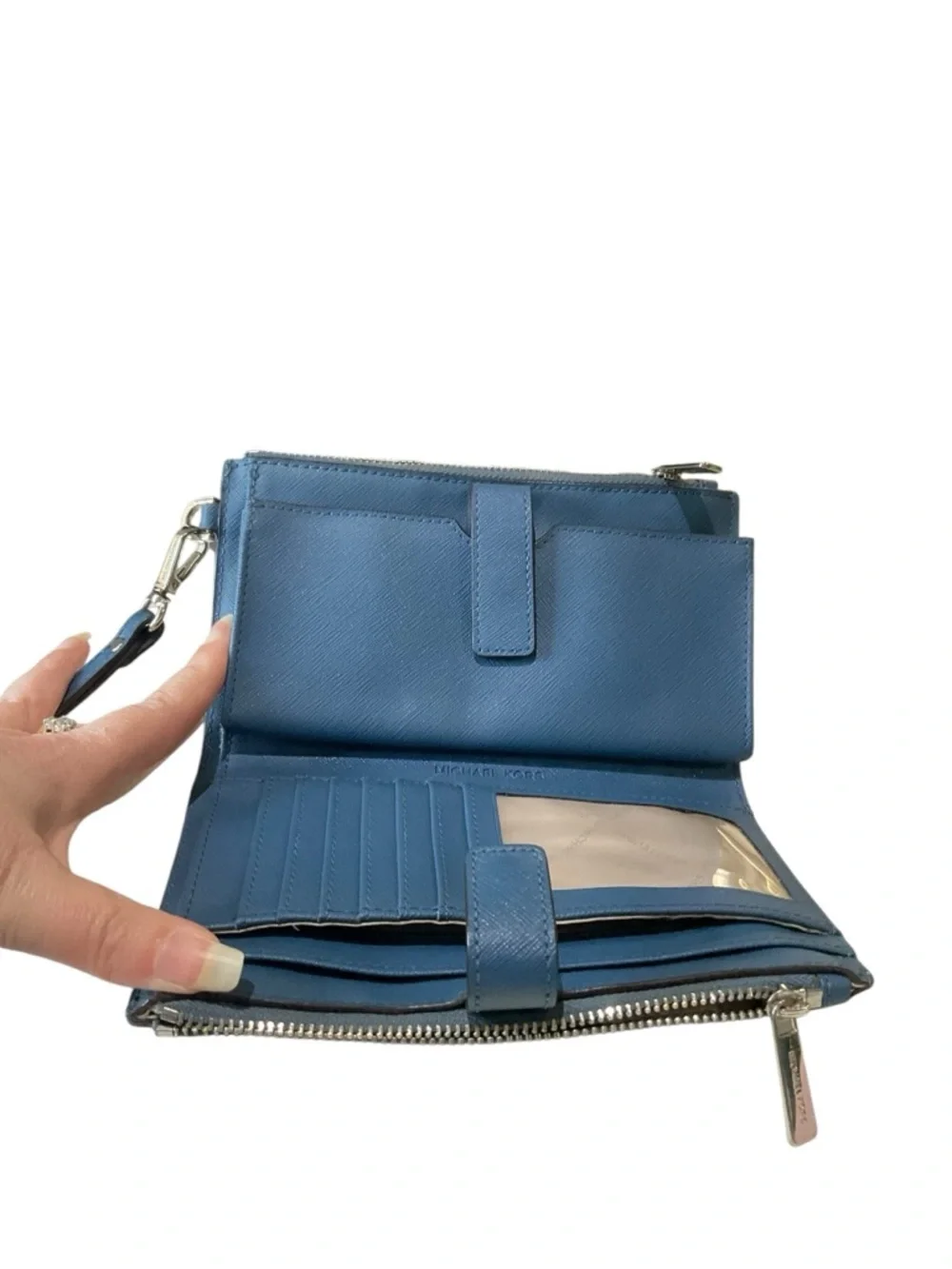 Michael Kors Teal Blue Saffiano Leather Wristlet Wallet